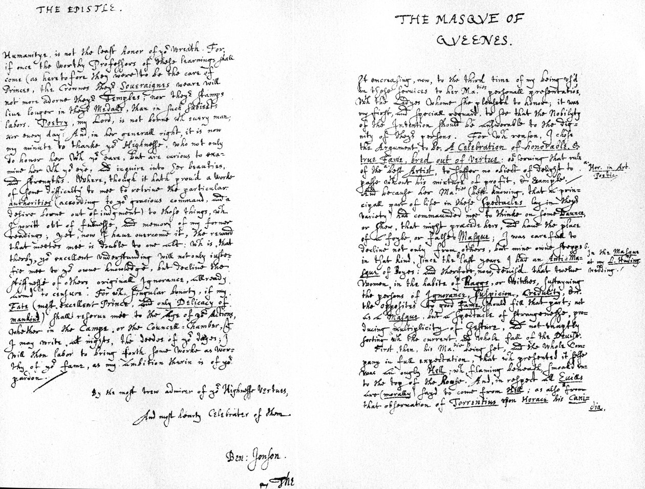 The Masque of Queens og et dedikasjonsbrev til Henry, Prince of Wales, 1609 av Ben Jonson