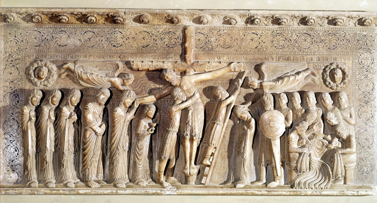 Relieffpanel som viser avsetningen, 1178 (marmor) av Benedetto Antelami