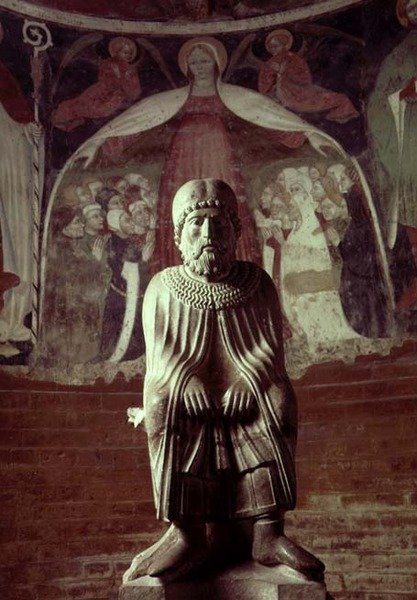 januar, fra en statuerkalender for månedenes arbeid, ca. 1200 (stein) av Benedetto Antelami
