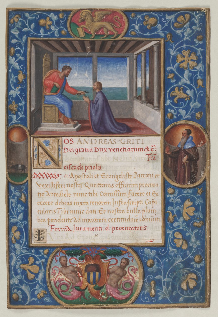 Blad fra en kommisjon: St. Markus gir Venezias nøkler til Francesco de Priuli, ca. 1523-1524. av Benedetto Bordone