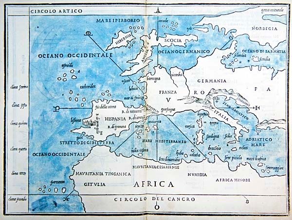 Kart over Europa og Nord-Afrika av Benedetto Bordone