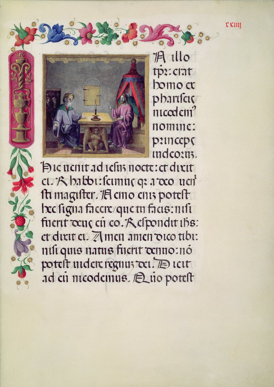 W.107 fol.24r Kristus og Nikodemus fra Evangelarium i Santa Giustina skrevet av Laurentius Gazius Cremonensis, 1523-25 av Benedetto Bordone