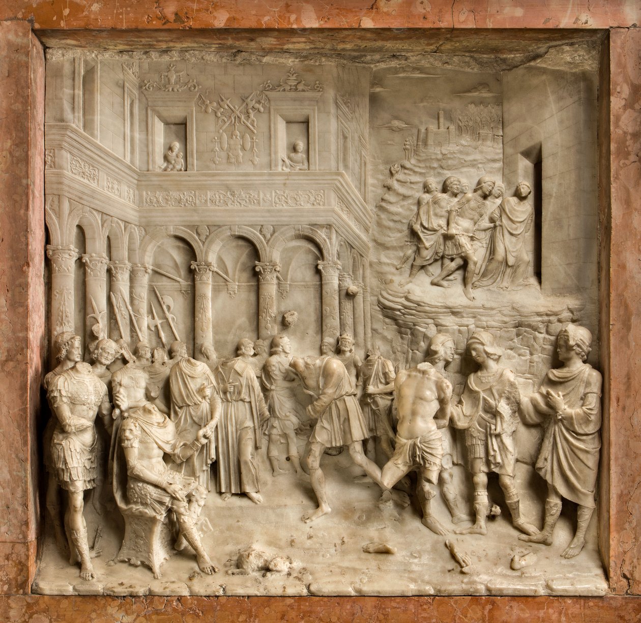 Crypt, Ark of Saints Marcellinus and Peter Exorcist, Benedetto Briosco 1506-08, Santi Mercellino og Peter foran dommeren av Benedetto Briosco