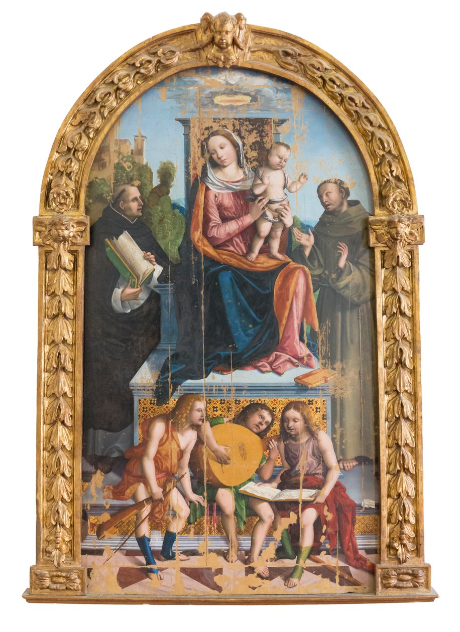 Madonna med barn, helgener og engler av Benedetto Coda