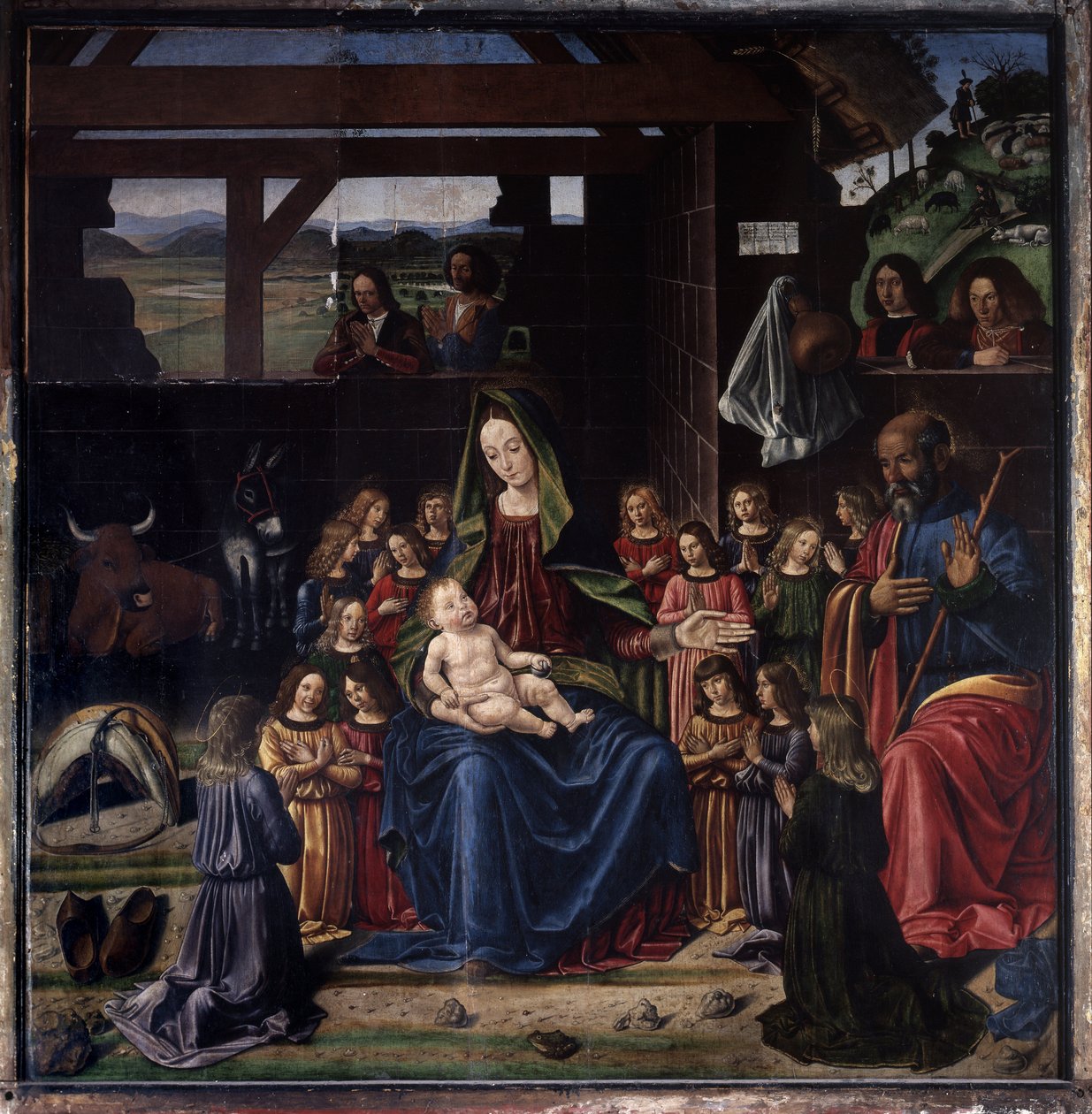 Fødselen. Maleri av Benedetto Ghirlandaio (1458-1497). Olje på tre. Mål: 147x144cm. Aigueperse kirke av Benedetto Ghirlandaio