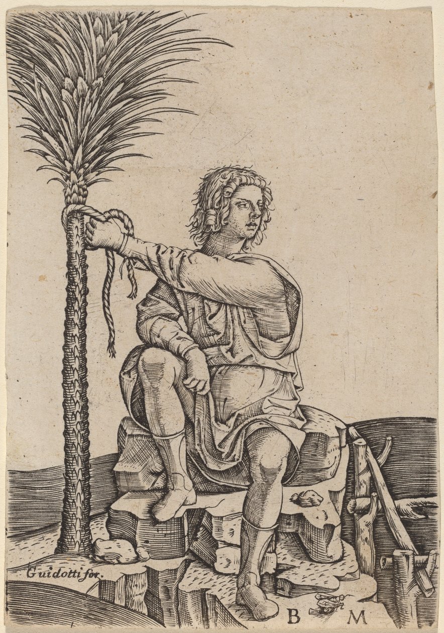 Mann som sitter ved et palmetre av Benedetto Montagna