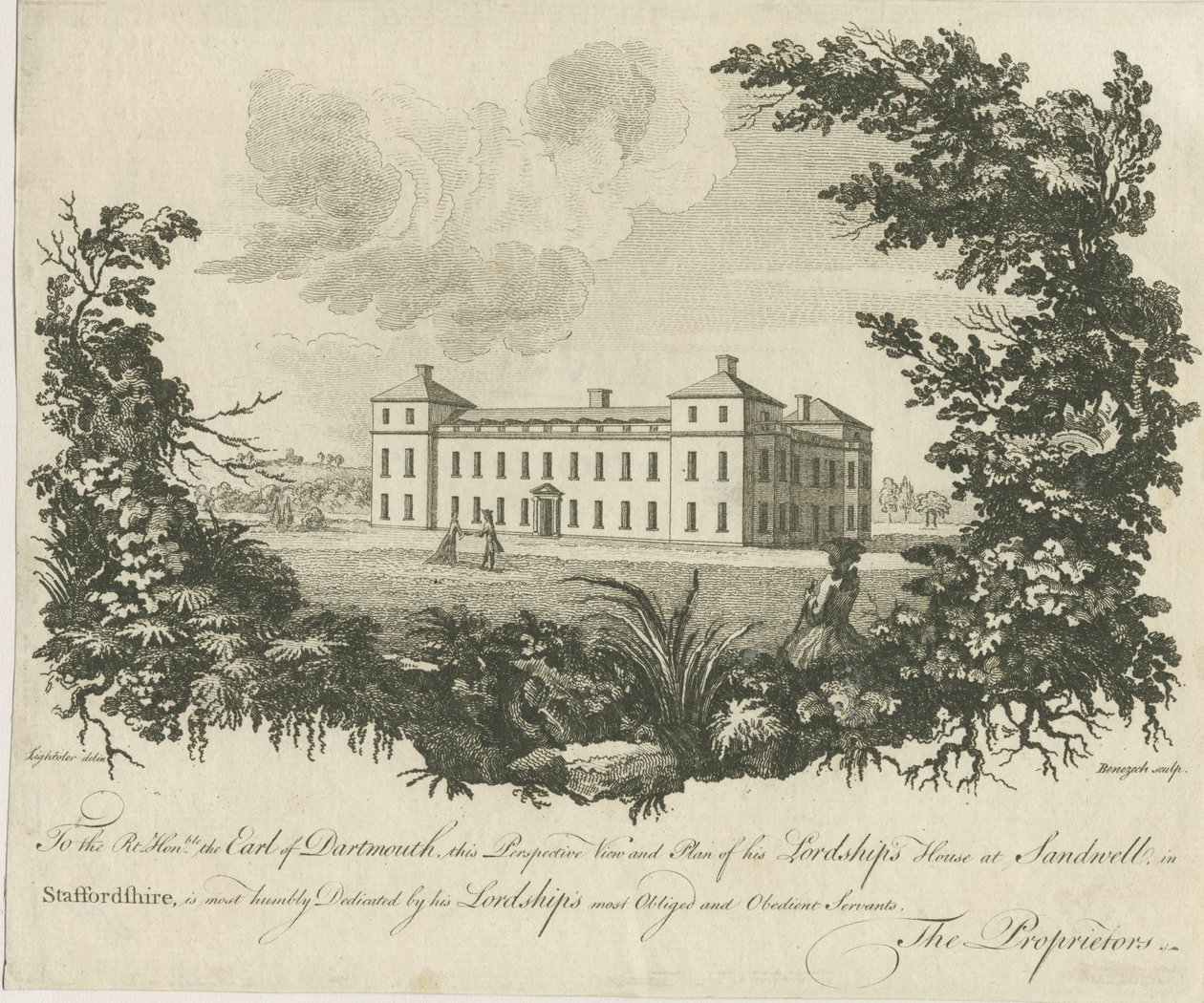 Sandwell Park - Hall: kobberplategravering, nd [c 1770] av Benezech