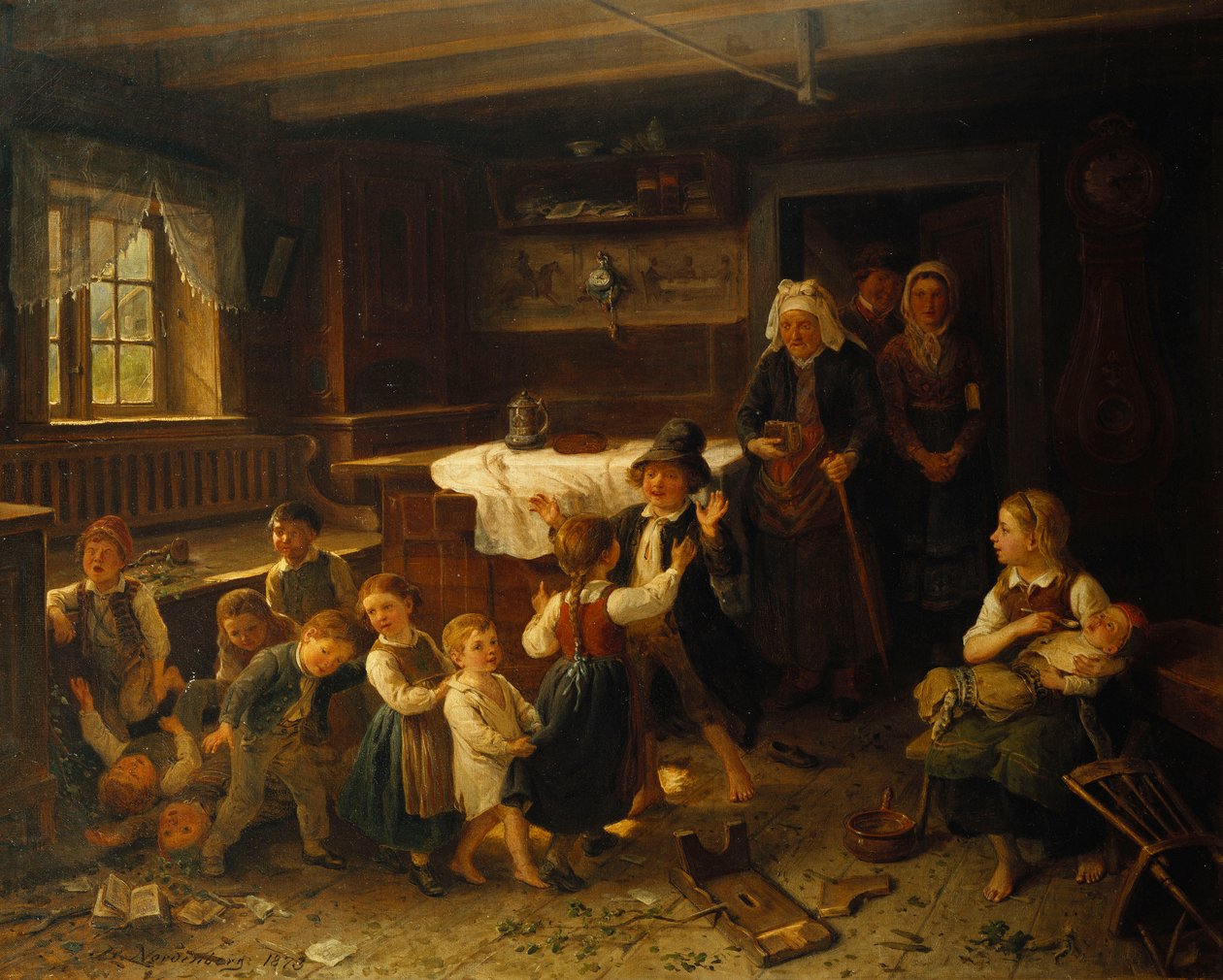 Barn som leker i et interiør, 1873 av Bengt Nordenberg