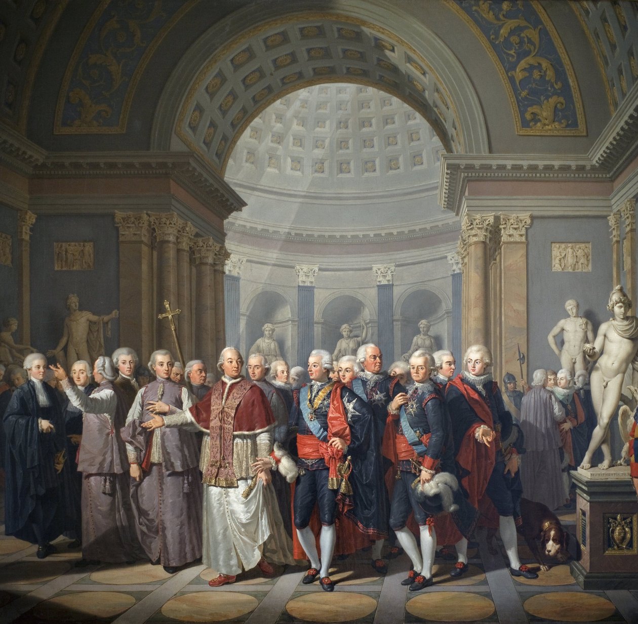 Gustave III av Sverige (1746-1792) med pave Pius VI (Gianangel, grev Braschi av Benigne Gagneraux