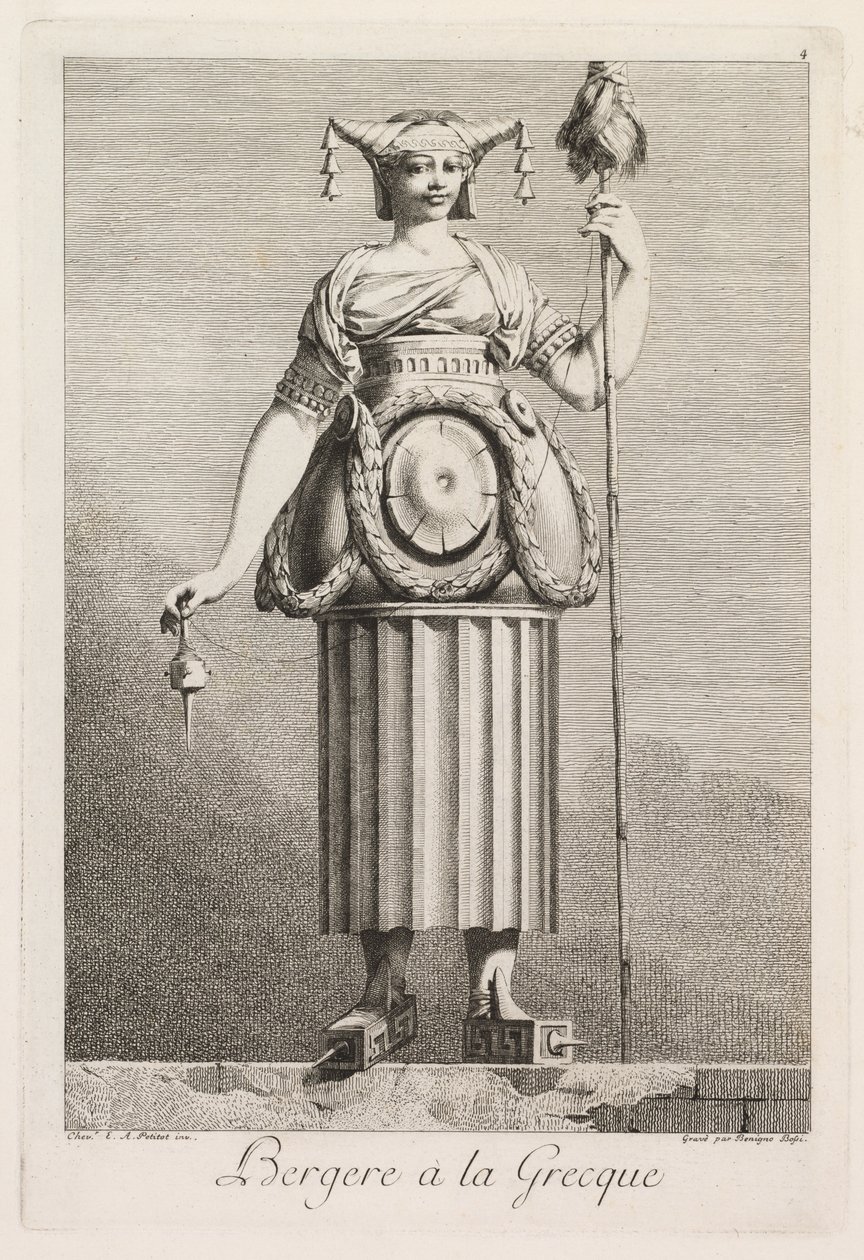 Masquerade à la Grecque: Shepherdess à la Grecque Plate 4, 1771. av Benigno Bossi