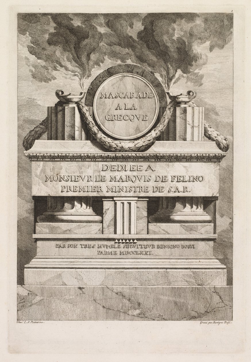 Gresk maskerade: Dedikasjonsside, 1771. av Benigno Bossi