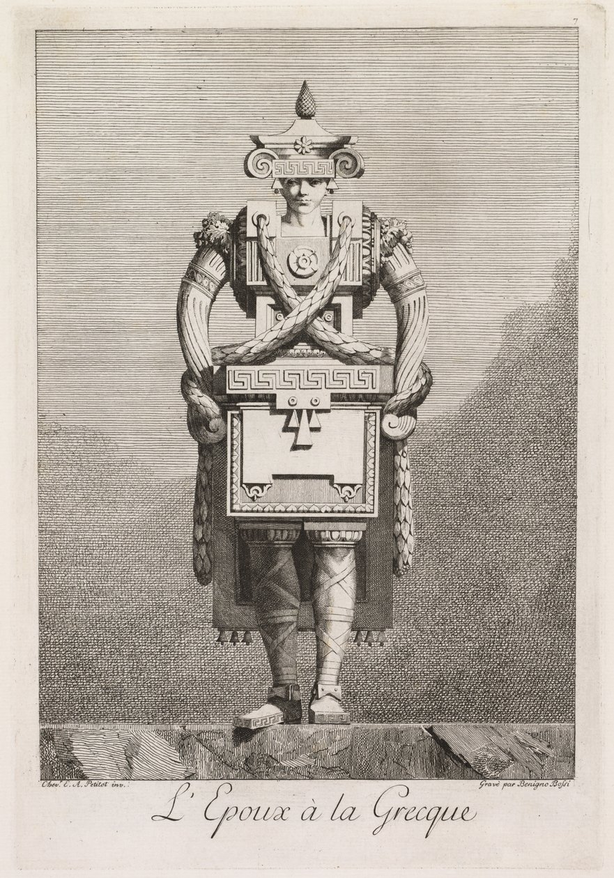 Masquerade à la Grecque: Brudgommen à la Grecque Plate 7, 1771. av Benigno Bossi