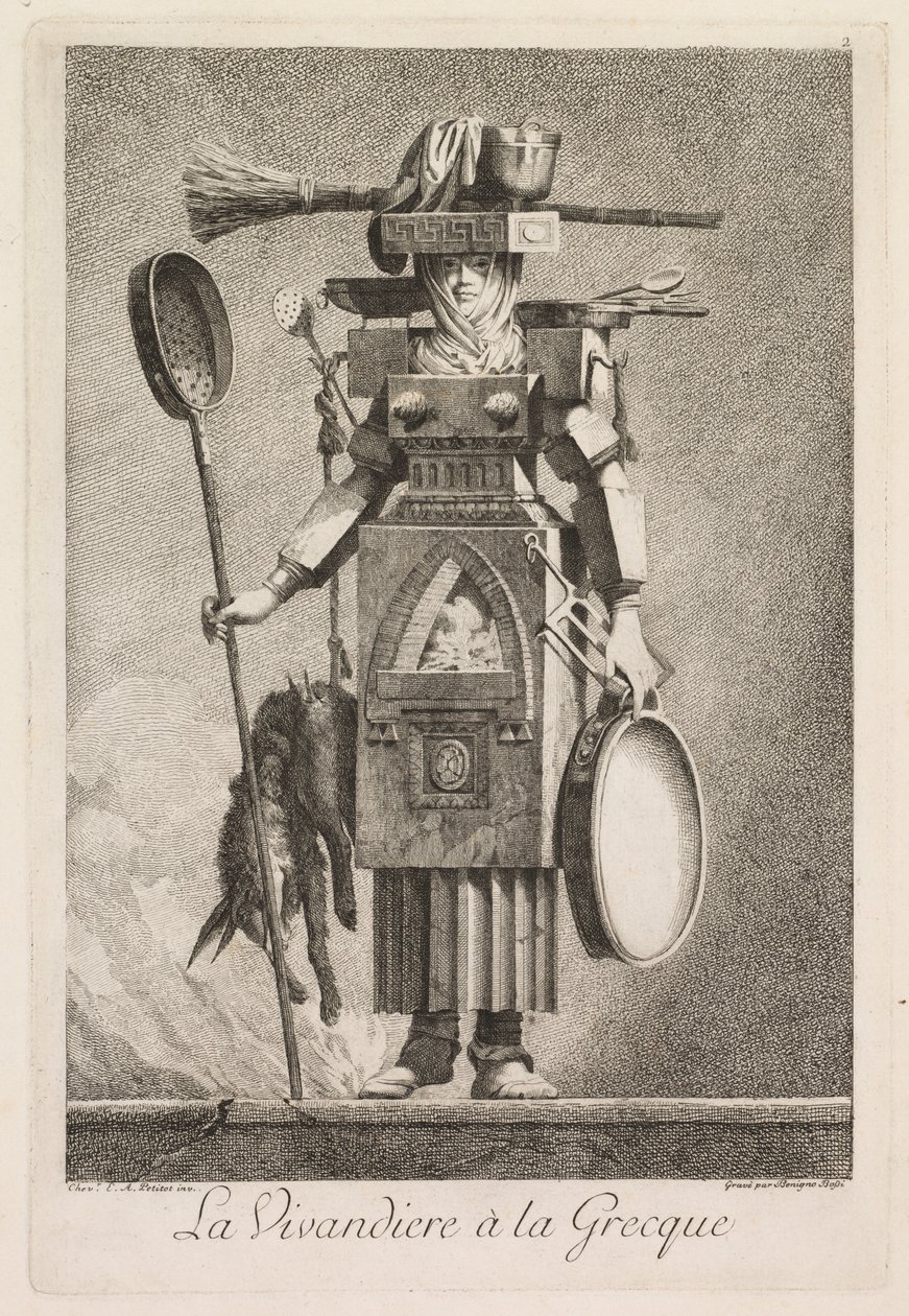 Masquerade à la Grecque: La Vivandière à la Grecque Plate 2, 1771. av Benigno Bossi