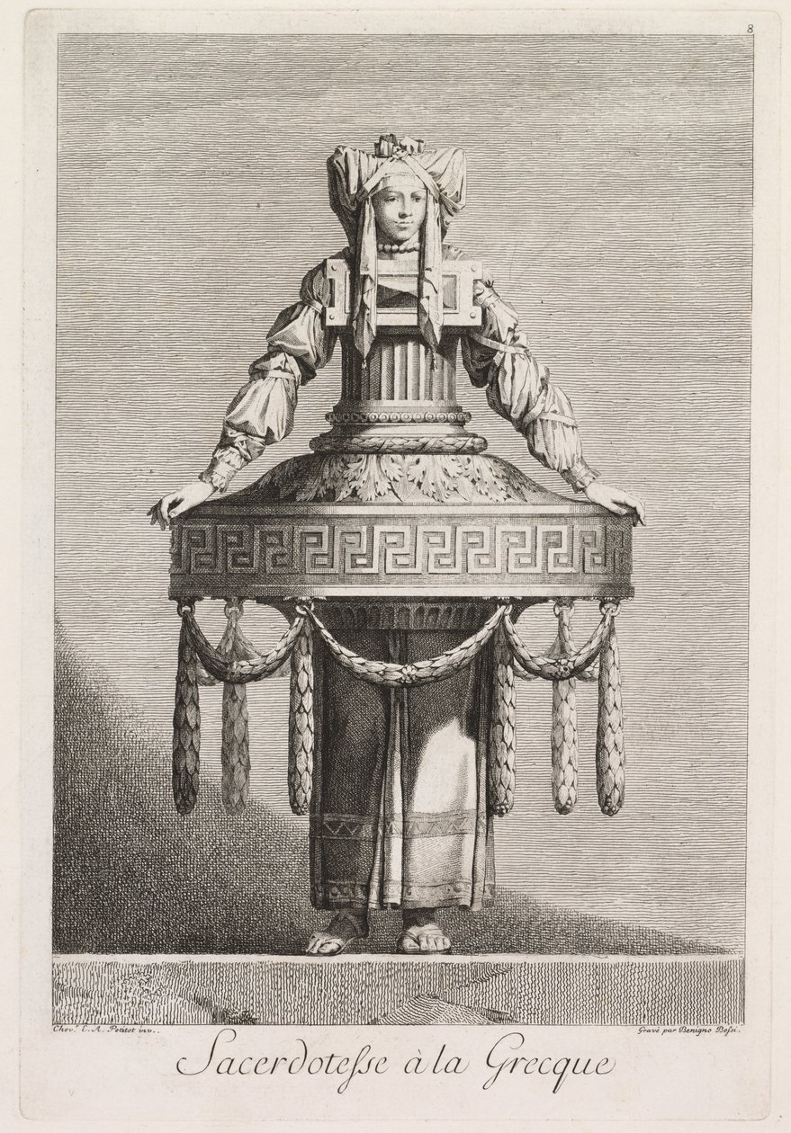 Gresk maskerade: Gresk Priestess Plate 8, 1771. av Benigno Bossi