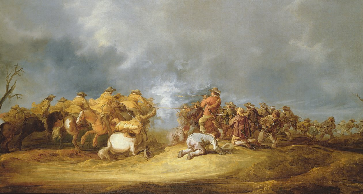 A Cavalry Charge: ridende tropper som angriper en muskettblokk av Benjamin Gerritsz. Cuyp