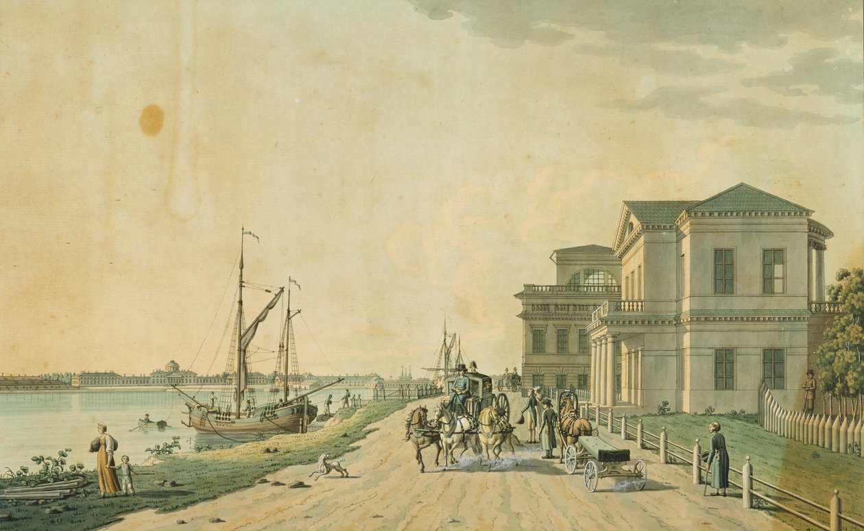 Det keiserlige palass i Tauride og omegn, St. Petersburg, 1799 (gravering med wc) av Benjamin Patersson