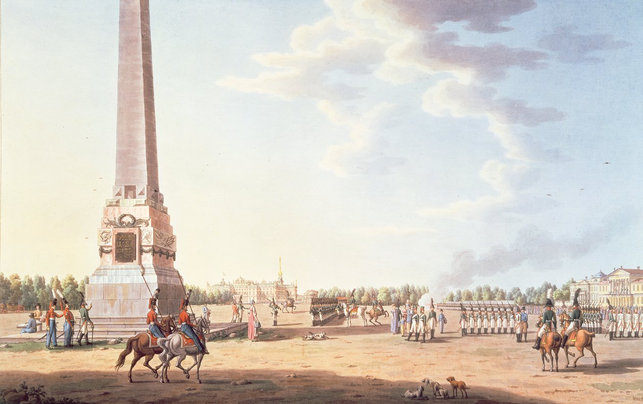 Obelisken til Roumaintzofs seire og Statuen av Souvrorofs i St.Petersburg (trykk) av Benjamin Patersson