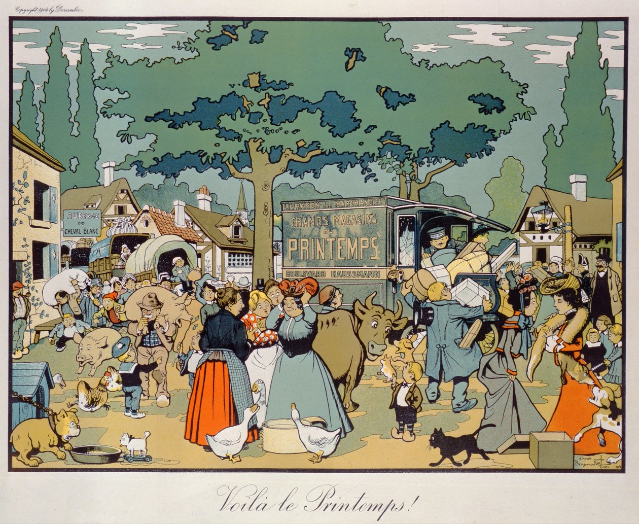 Plakat som reklamerer for leveringstjenesten «Le Printemps», 1904 av Benjamin Rabier