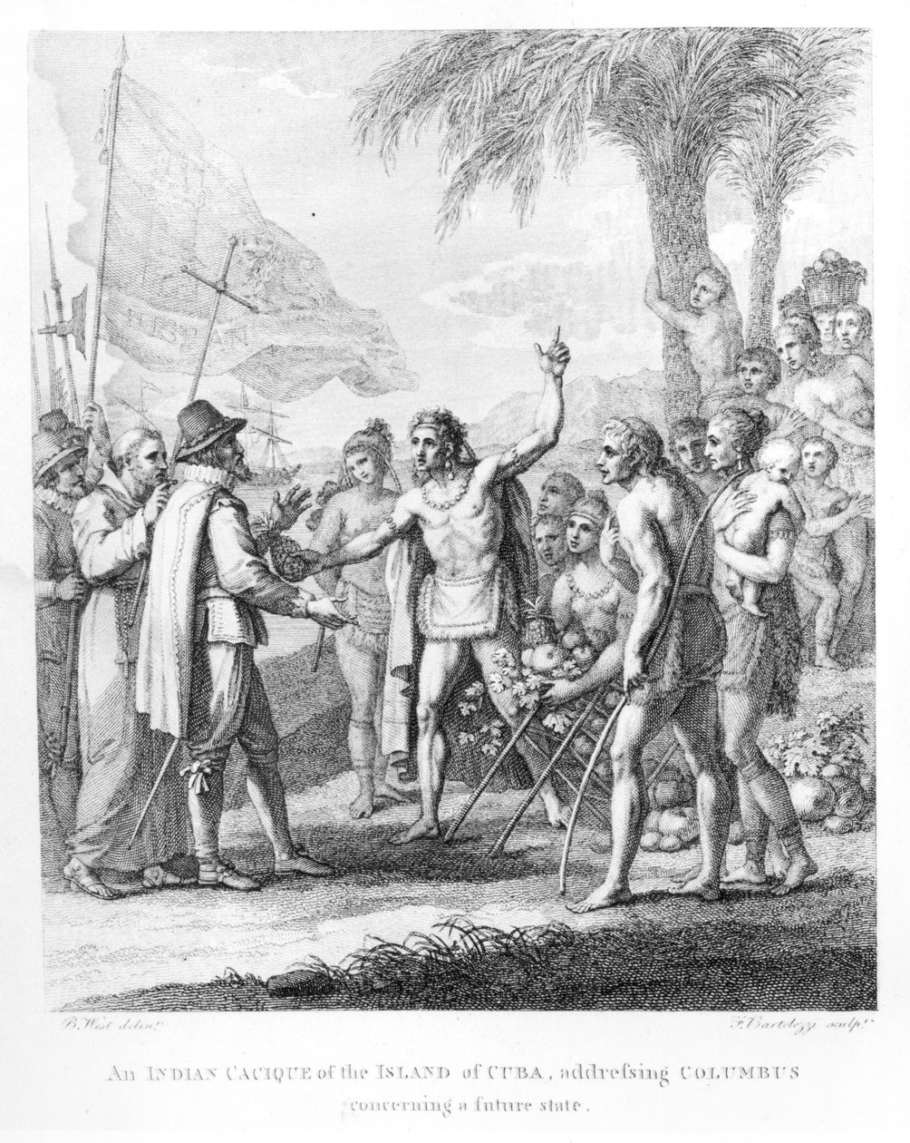 En indisk Cacique på øya Cuba som henvender seg til Columbus (1451-1500) angående en fremtidig stat, frontispice til 