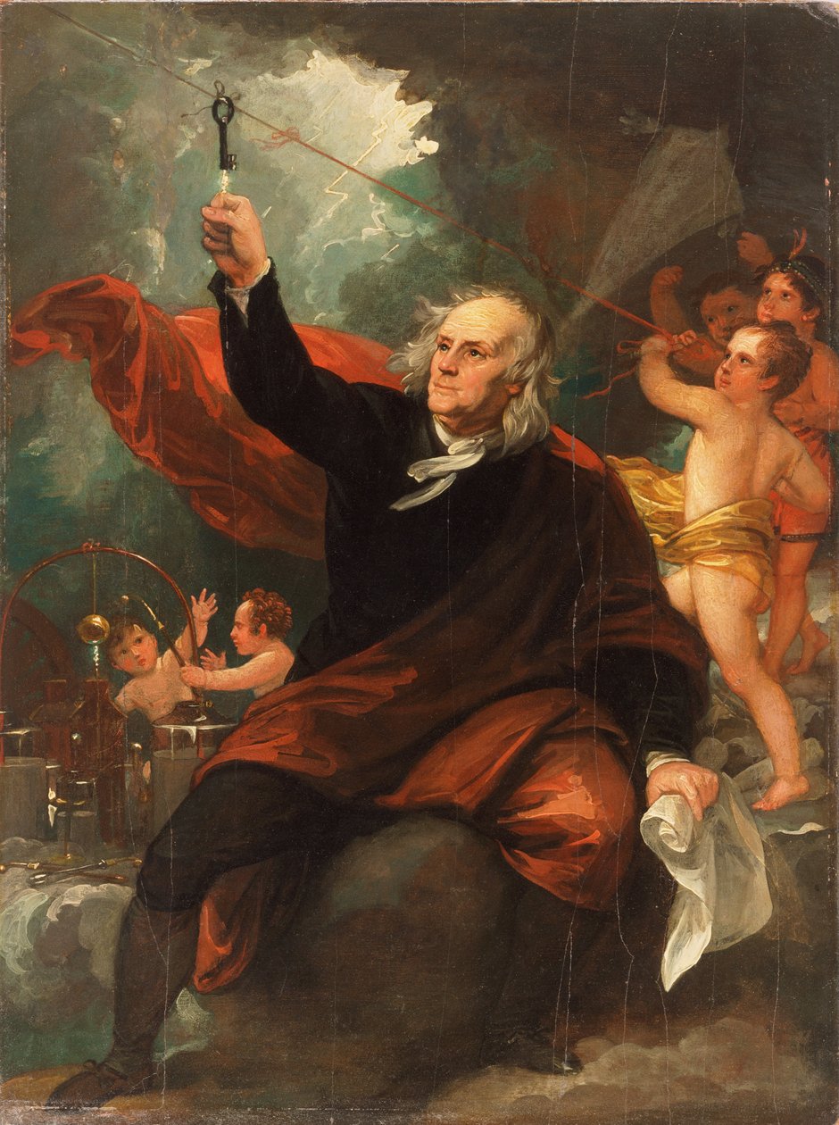 Benjamin Franklin tegner elektrisitet fra himmelen av Benjamin West