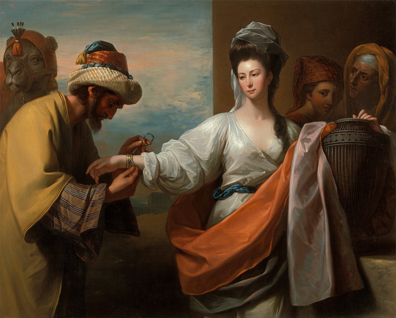Isaacs tjener knytter armbåndet på Rebeccas arm av Benjamin West