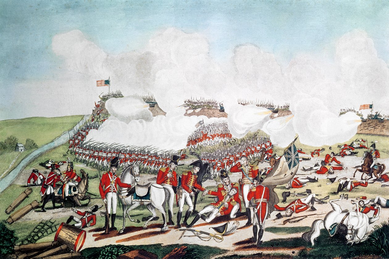 Slaget ved New Orleans og generalmajor Packenhams død, 8. januar 1815, gravert av Joseph Yeager (ca. 1792-1859) utgitt 1817 (håndfarget gravering) av Benjamin West