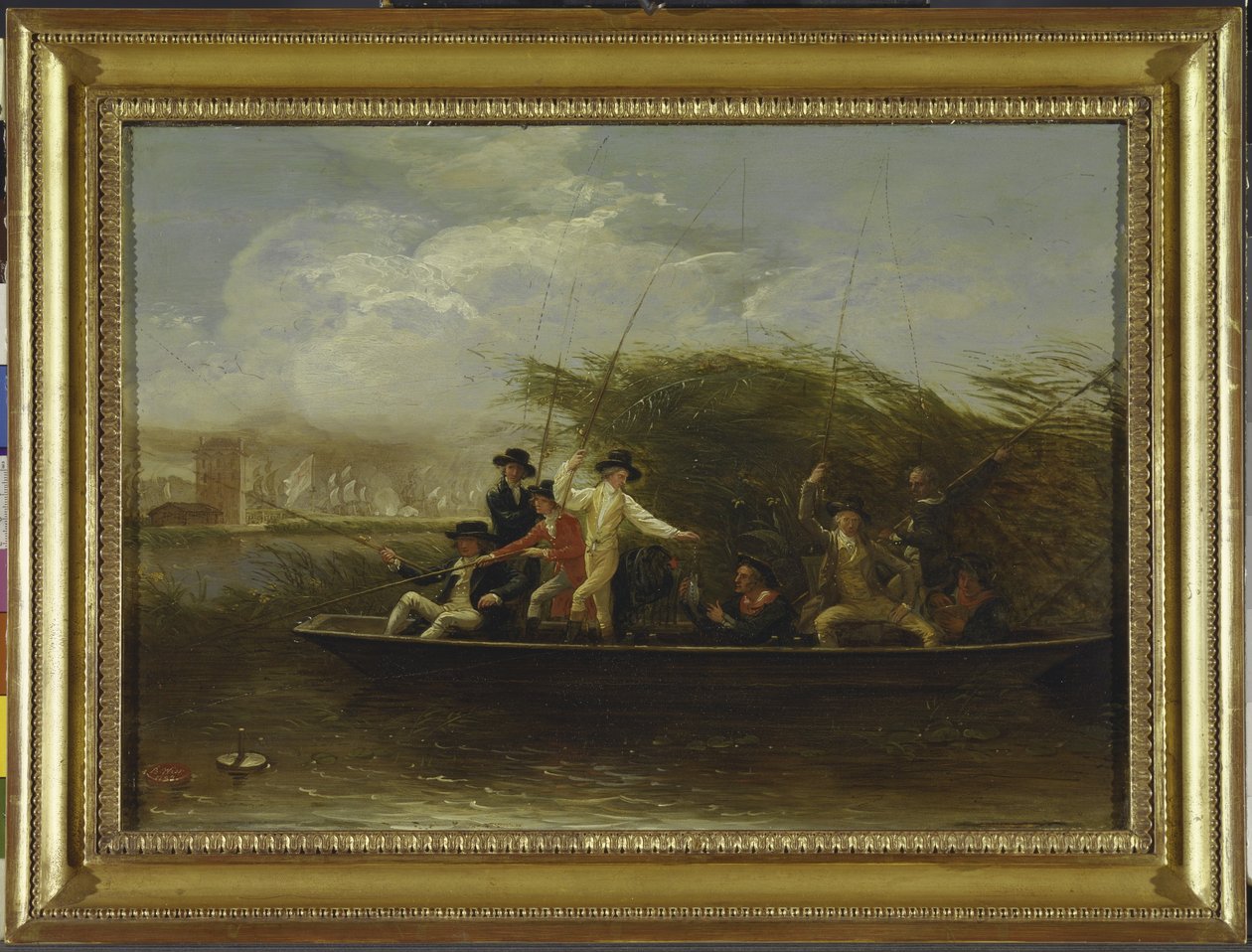 The Fishing Party - et parti av herrer som fisker fra en punkt, 1794 (olje på skifer) av Benjamin West