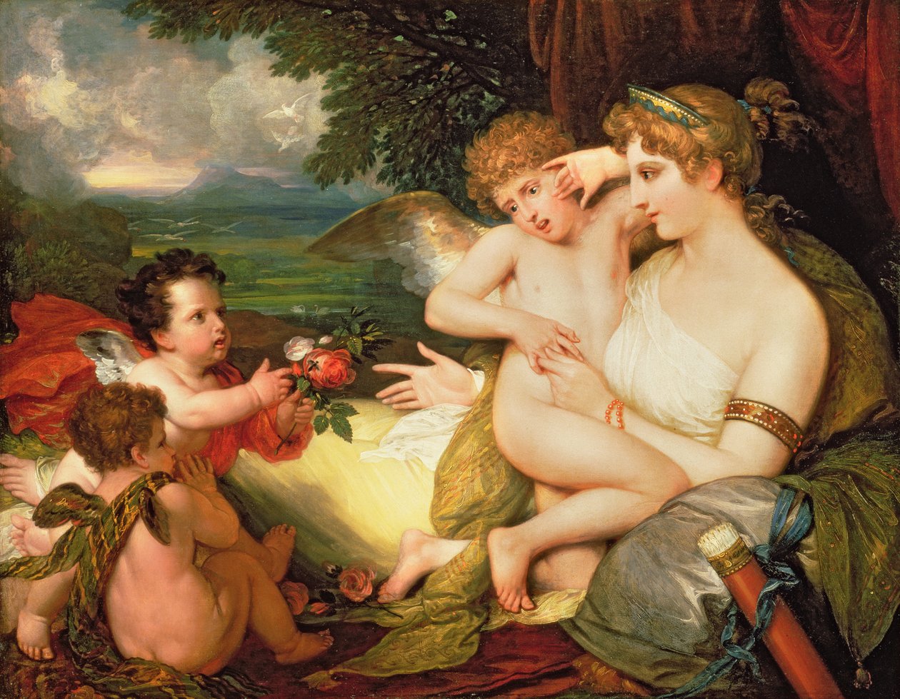 Venus trøster amor stukket av en bie, 1813 av Benjamin West
