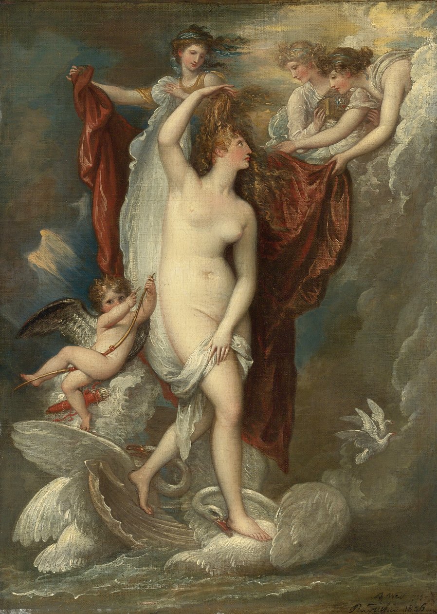 Venus ved fødselen hennes kledd av de tre nådene av Benjamin West