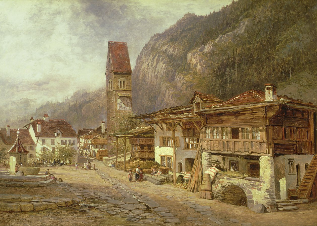 Unterseen, Interlaken: Høst i Sveits, 1878 av Benjamin Williams Leader