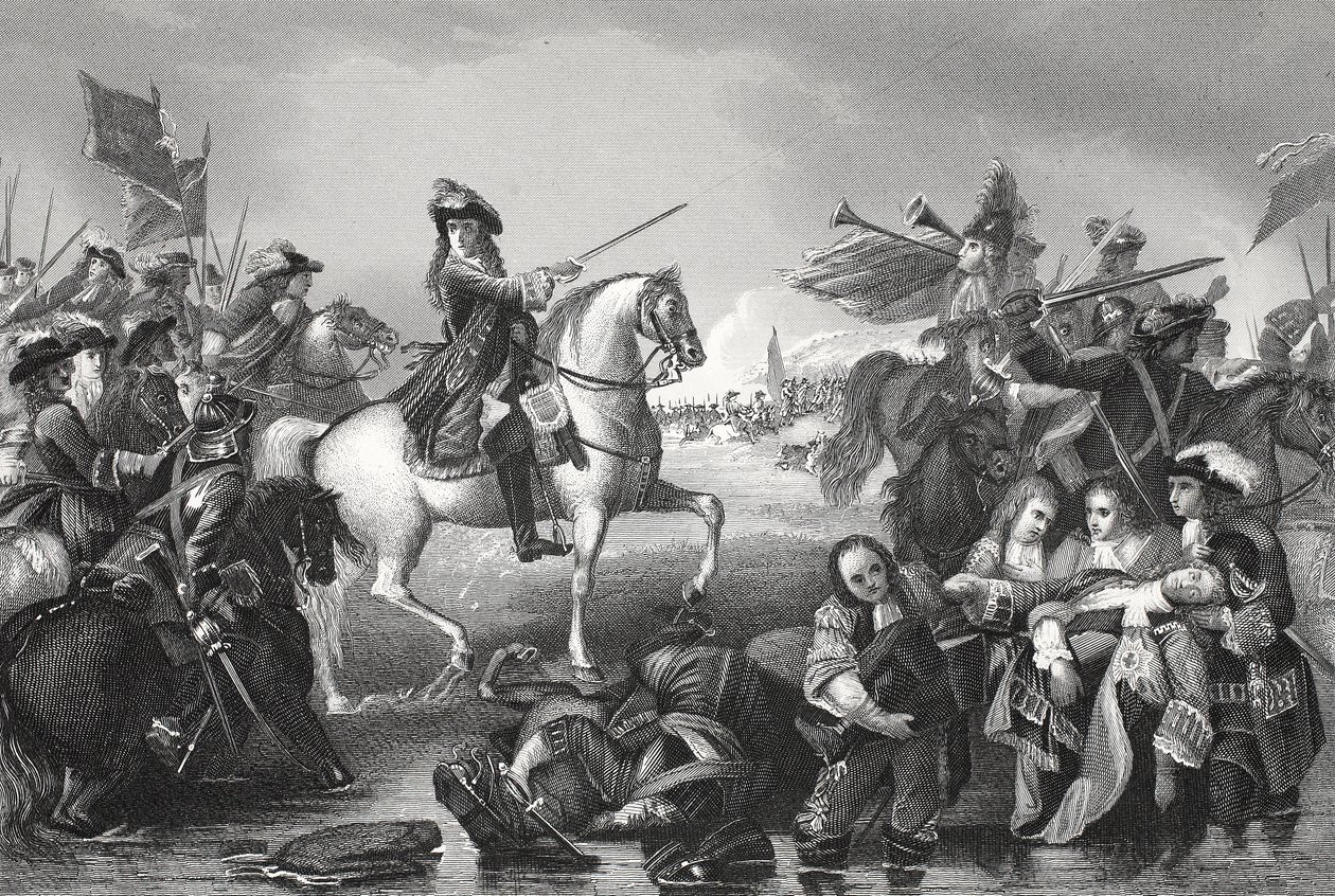 Battle of the Boyne, gravert av W. French (litho) av Benjamin (after) West