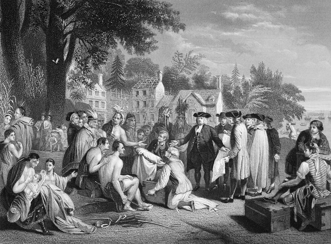 William Penns traktat med indianerne, gravert av W. French (litho) av Benjamin (after) West