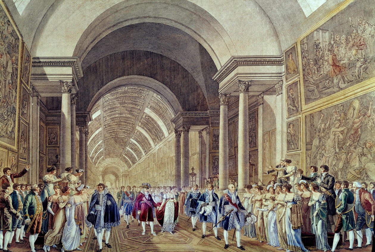 Kortesjen til Napoleon og Marie Louise gjennom Grande Galerie du Louvre, 2. april av Benjamin (after) Zix