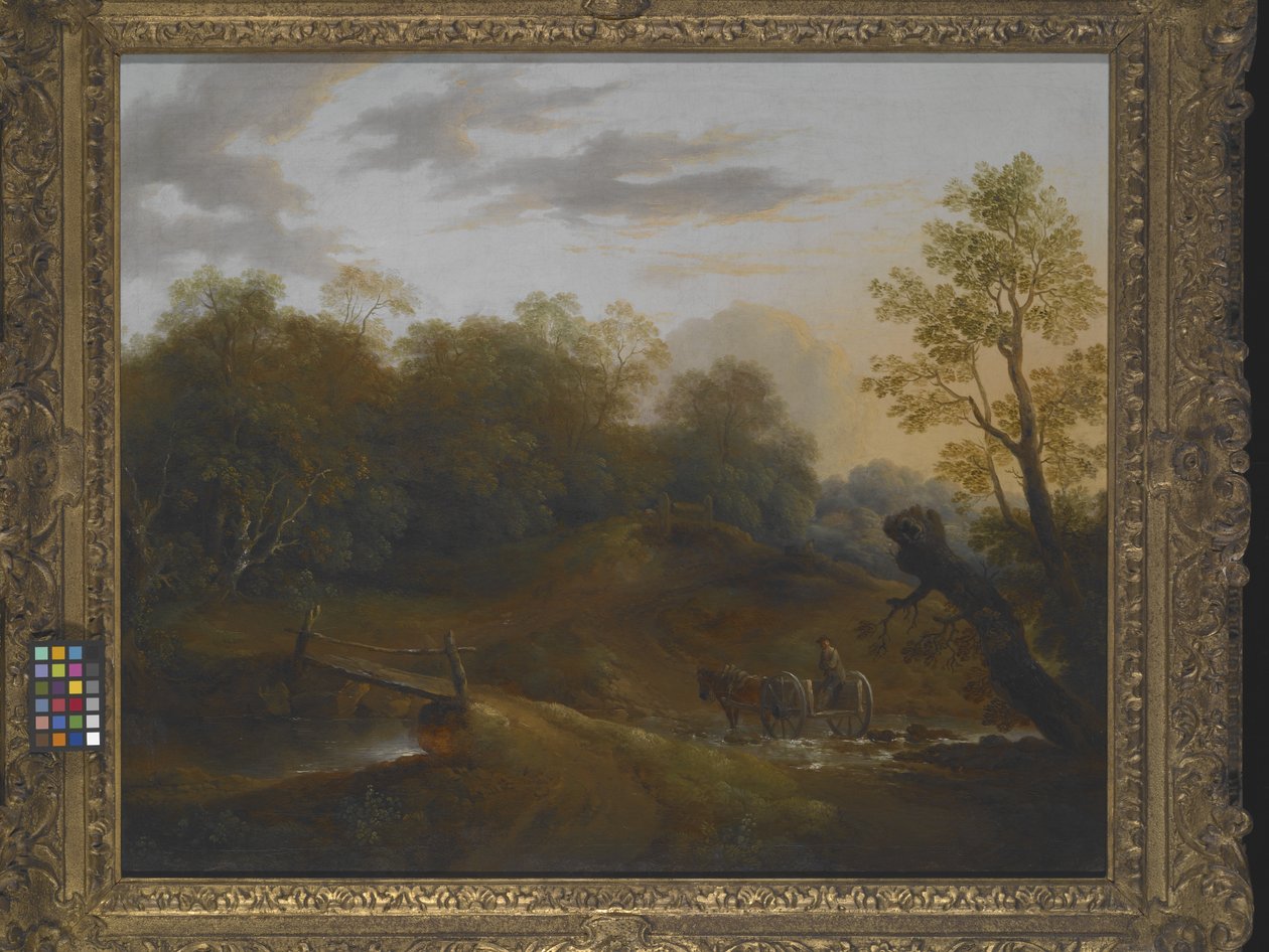 Ponni Cart Crossing A Woodland Brook (olje på lerret) av Benjamin Barker