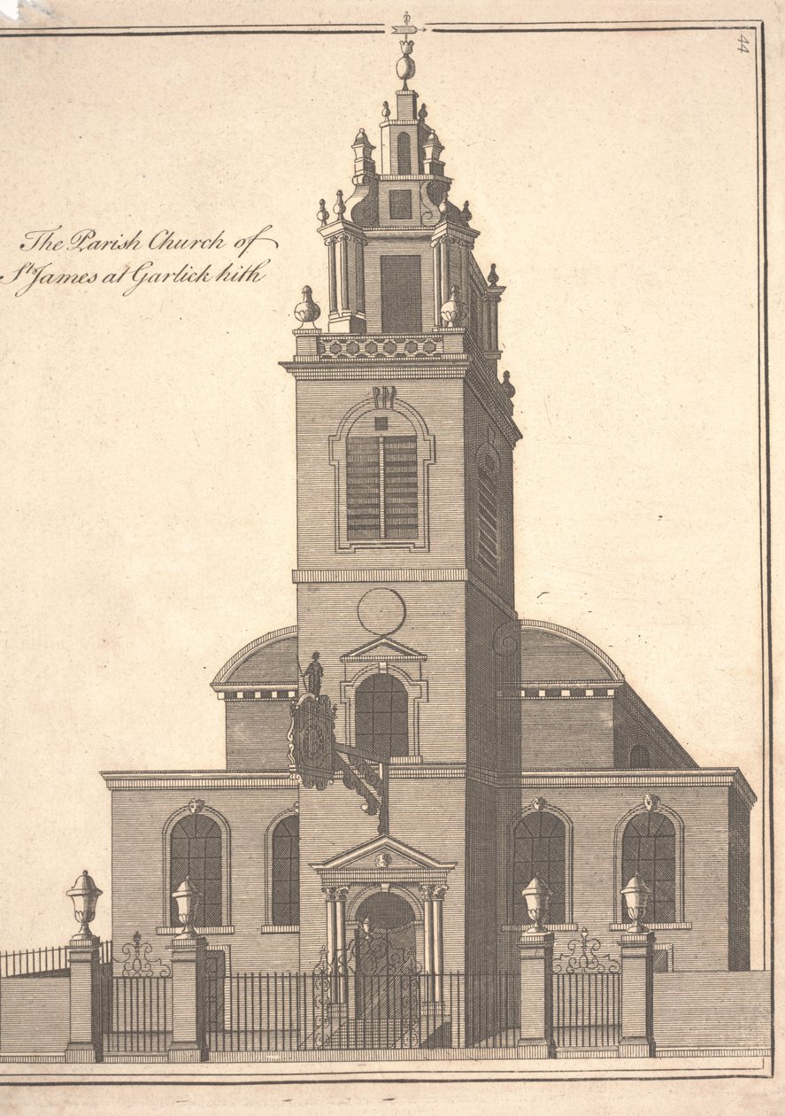 Parish Church of St. James Garlickhythe, ca. 1750 (gravering) av Benjamin Cole