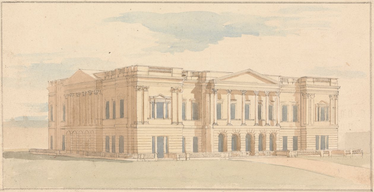 York House, London: Perspektivutsikt over vestfronten av Benjamin Dean Wyatt