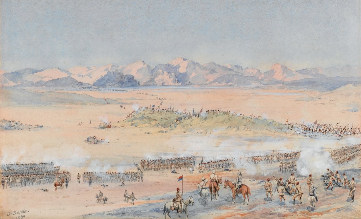 Fremskritt av 9. og 10. sudanesiske bataljoner av den egyptiske hæren i slaget ved Toski, 3. august 1889 (akvarell) av Benjamin Donisthorpe Alsop Donne