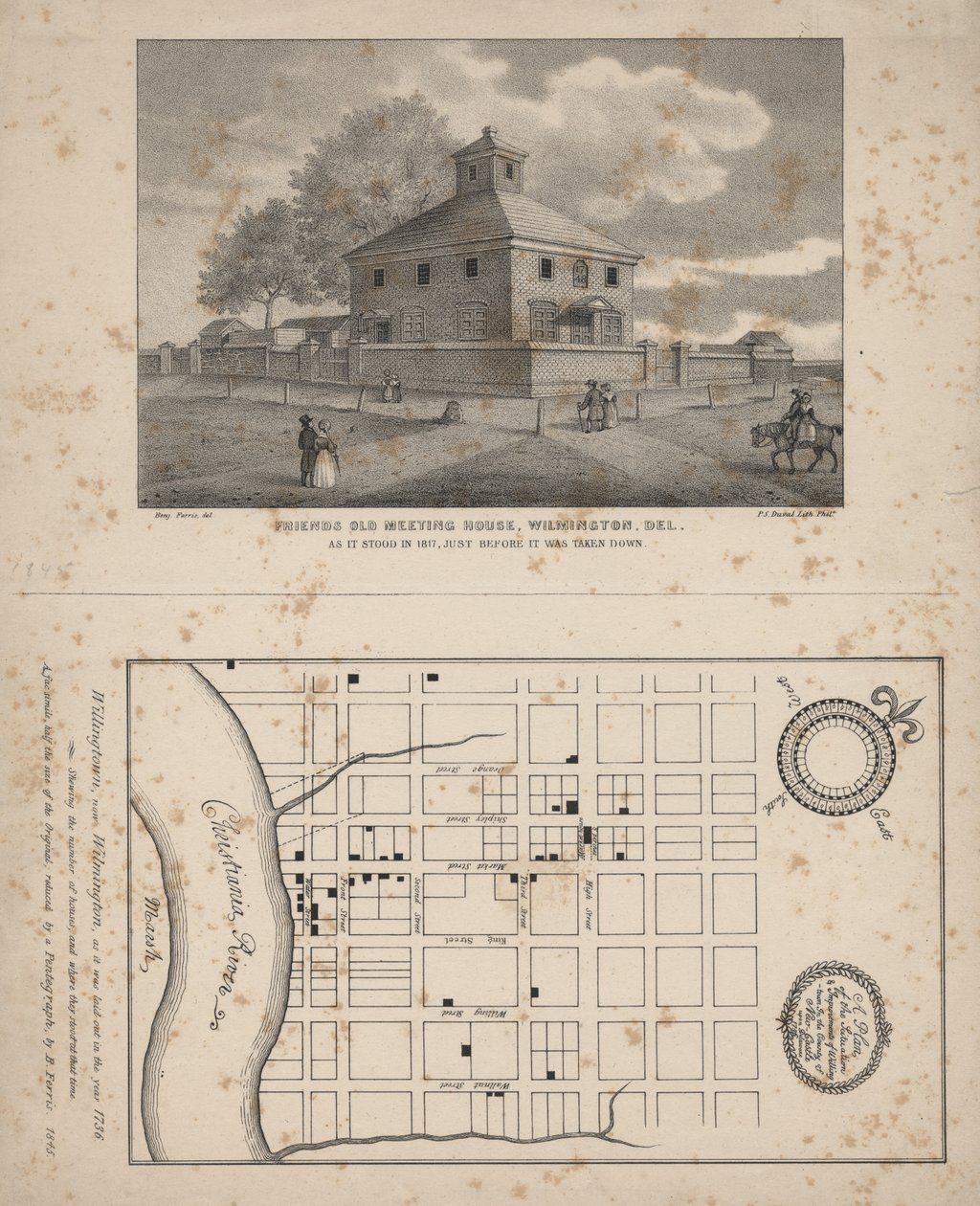 Friends Old Meeting House, Wilmington, Delaware, litho av P.S. Duval, 1845 av Benjamin Ferris