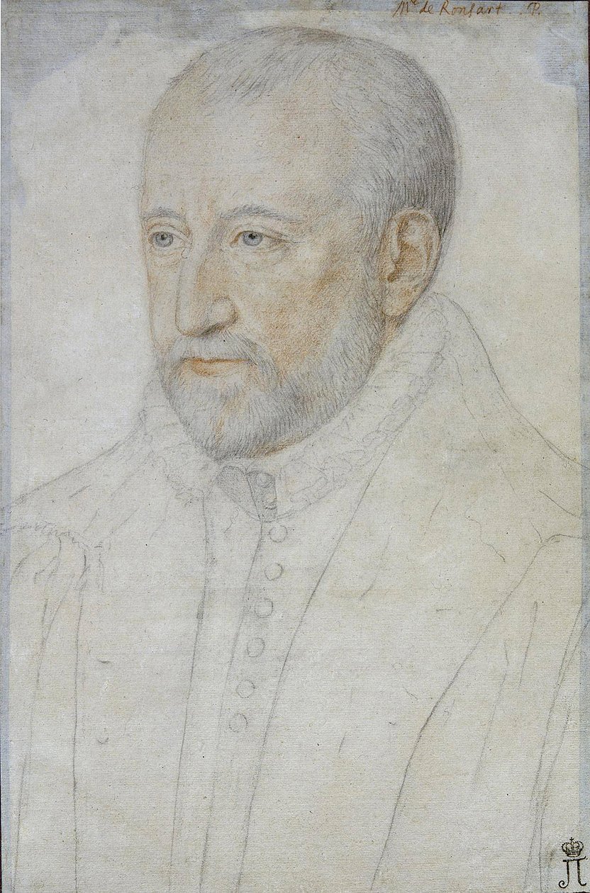 Portrett av Pierre de Ronsard (1524-1585) av Foulon, Benjamin (ca 1550-ca 1612). Svart kritt og sangvinsk på papir, størrelse: 33x23, andre halvdel av 1500-tallet, State Hermitage, St. Petersburg av Benjamin Foulon