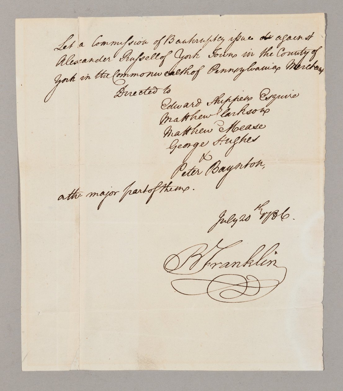 Konkurskommisjonen, 20. juli 1786 (penn og blekk på papir) (se også 2561291-93) av Benjamin Franklin