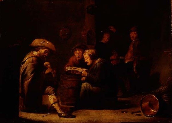 Tavernainteriør med to sangere og en sekkepiper (panel) av Benjamin Gerritsz. Cuyp
