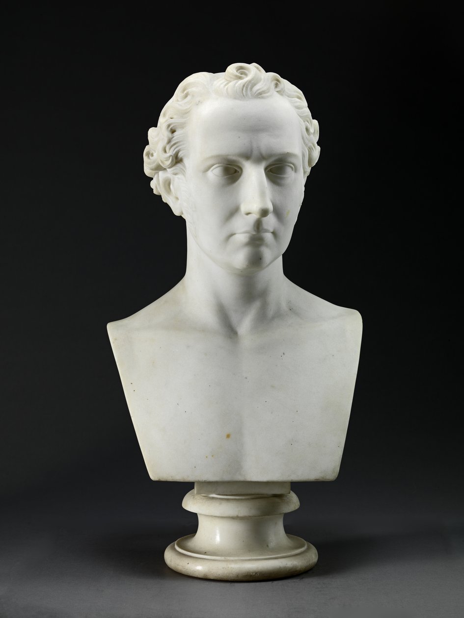 Portrettbyste av kunstnerens bror, billedhuggeren, John Gibson (1790-1866) 1837-38 (Carrara-marmor) av Benjamin Gibson