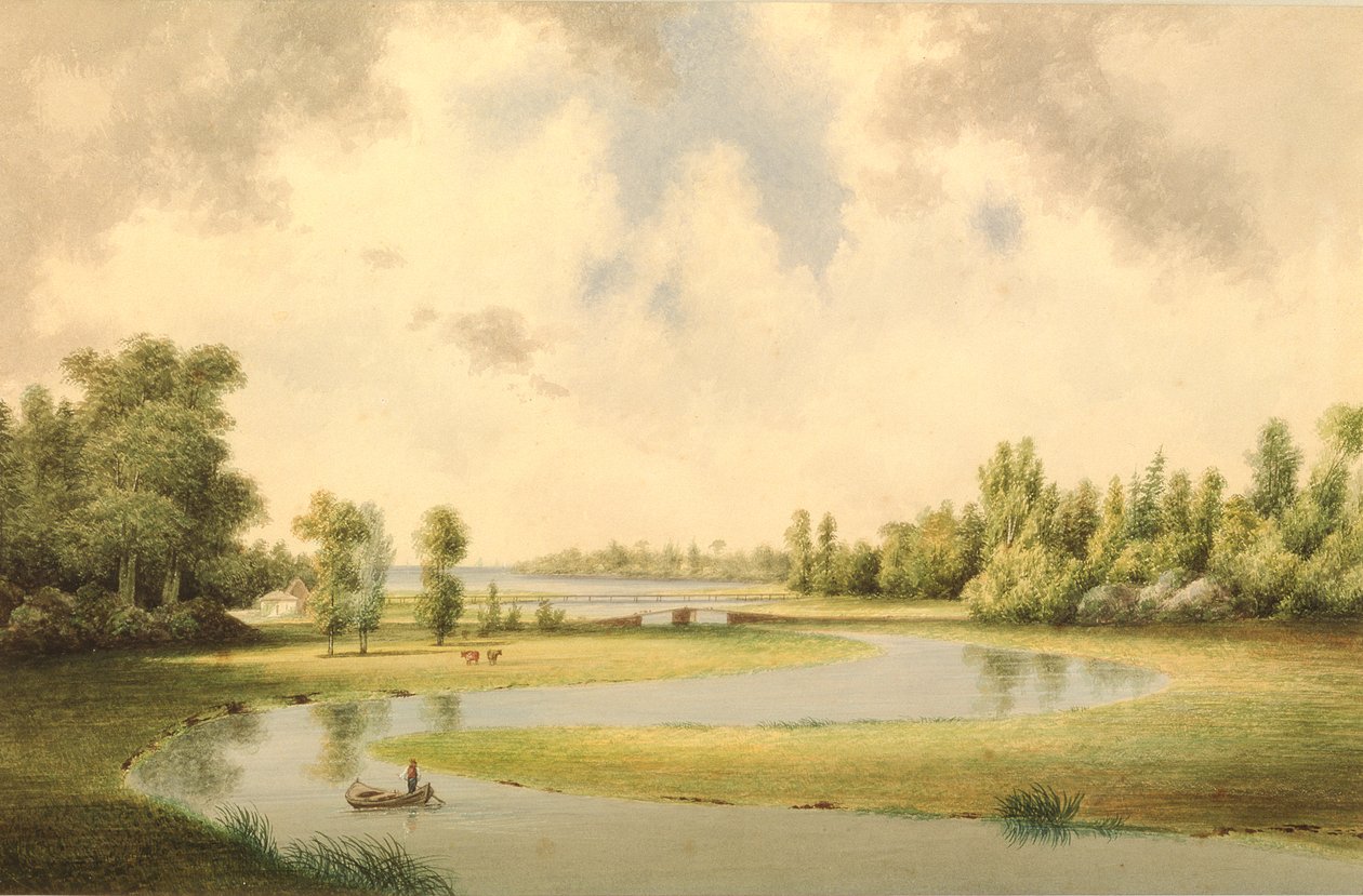 West River, New Haven, Connecticut, ca. 1854-60 (wc på papir) av Benjamin H. Coe