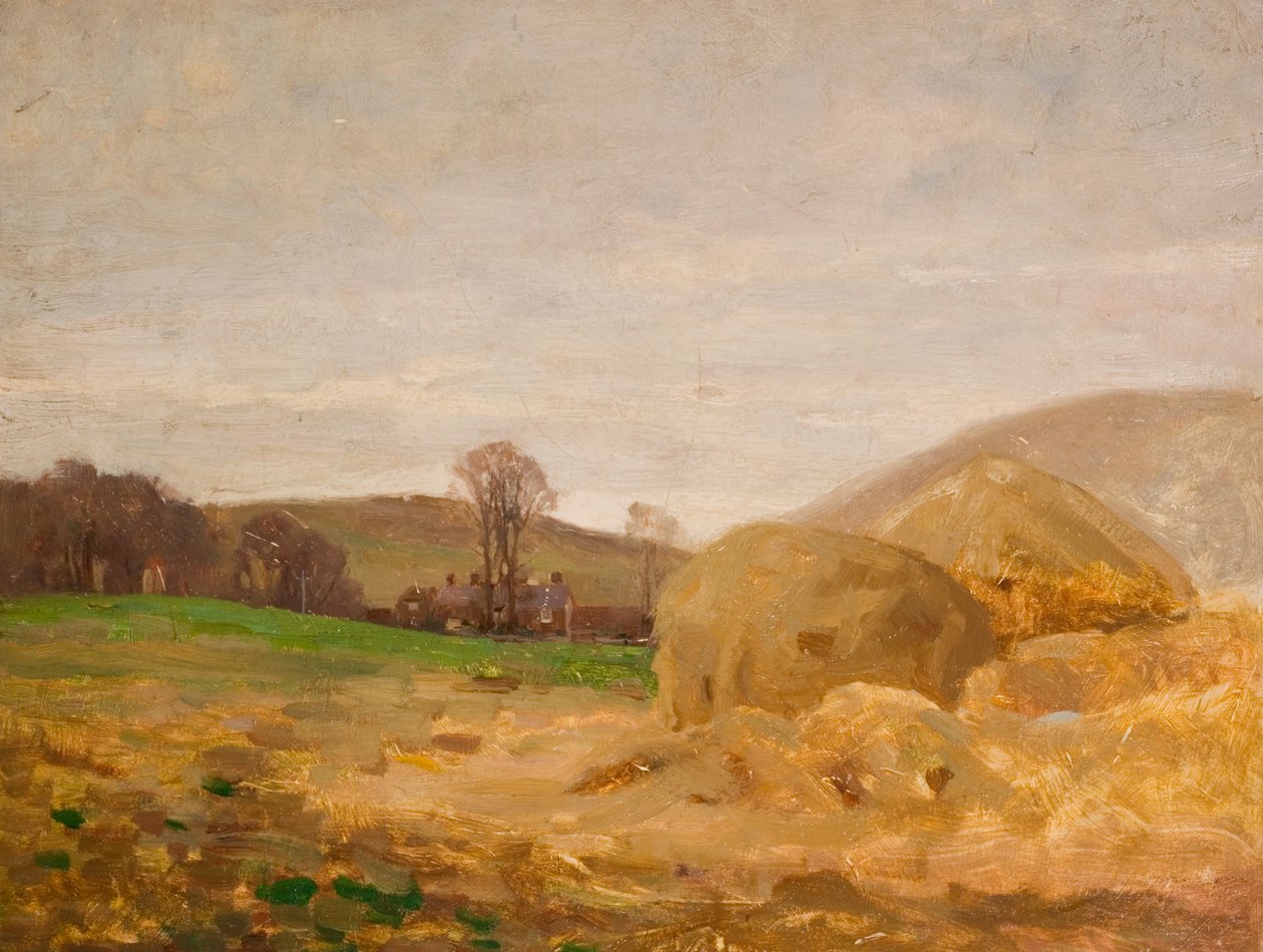 Landskap med høystakker av Benjamin Haughton