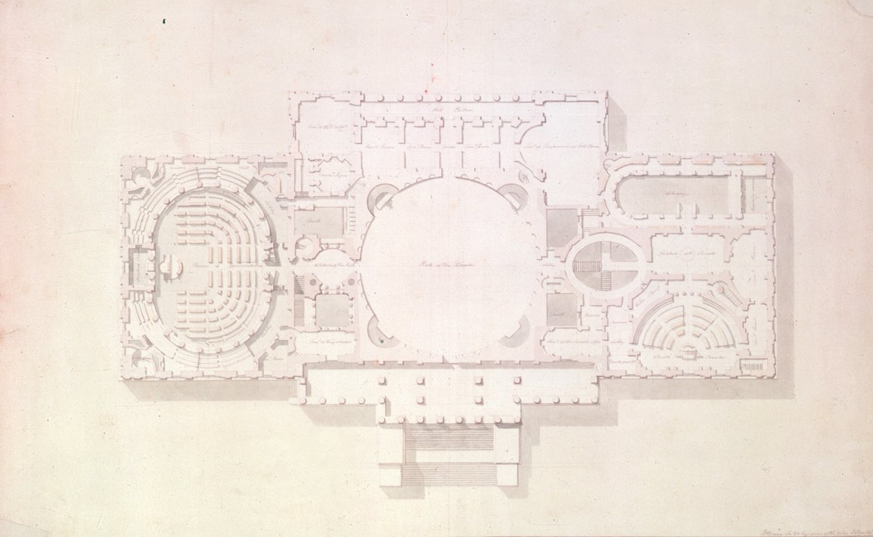 Plan for hovedhistorien til Capitol, USA, 1806 av Benjamin Henry Latrobe