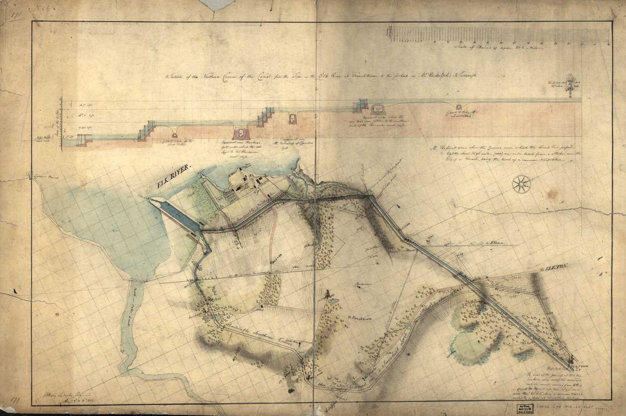 Del av kanalens nordlige løp fra tidevannet i Elk River ved Frenchtown til den forklede [eiken] i Mr. Rudulphs sump: [Chesapeake and Delaware Canal, Maryland-delen] av Benjamin Henry Latrobe