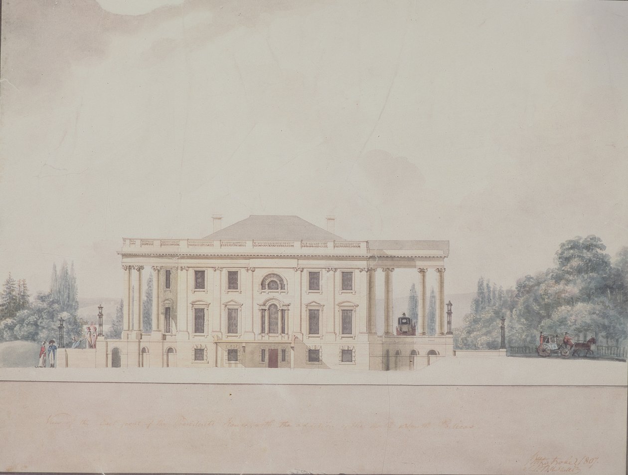 Den sørlige portikken til presidentens hus, 1807 av Benjamin Henry Latrobe