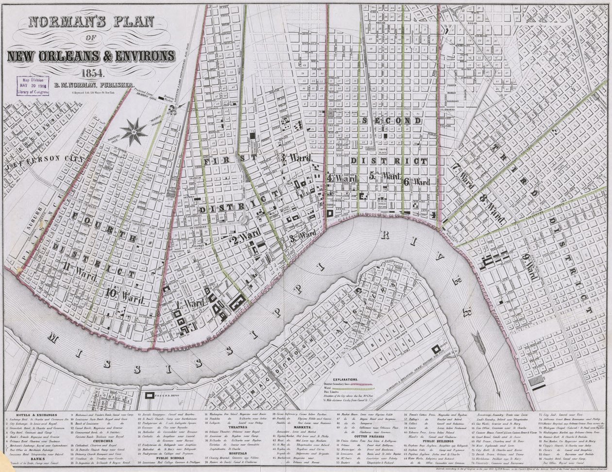 Normans plan for New Orleans og omegn av Benjamin Moore Norman