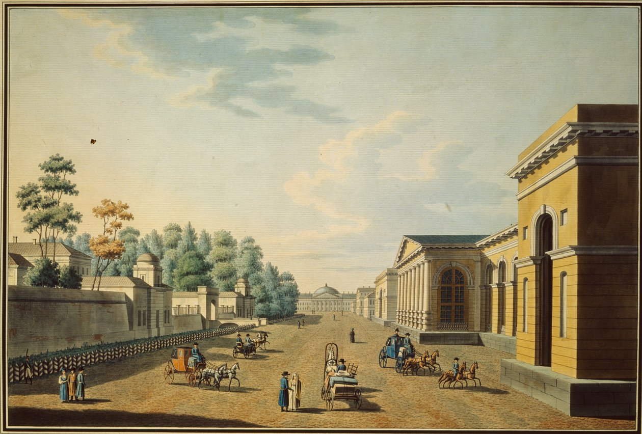 Brakkene til Chevalier Guards sett fra Tauride Garden, 1800-tallet av Benjamin Paterssen