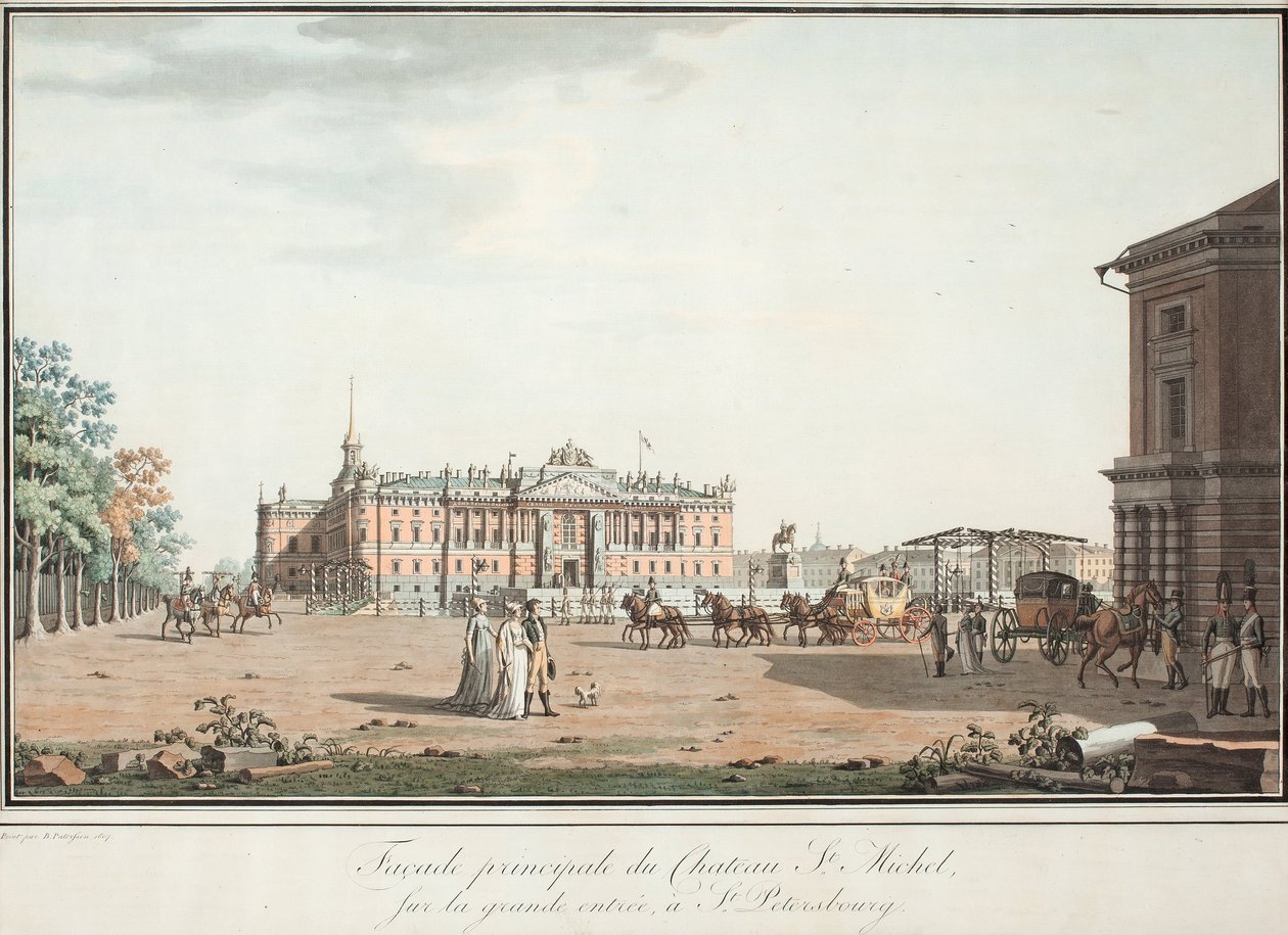 Utsikt over Michael Palace i St. Petersburg, ca 1806 av Benjamin Paterssen